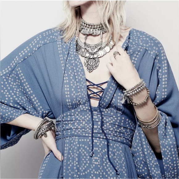 Free People NWT Modern Kimono Maxi Dress Size 0 XS Blue - Picture 4 of 16